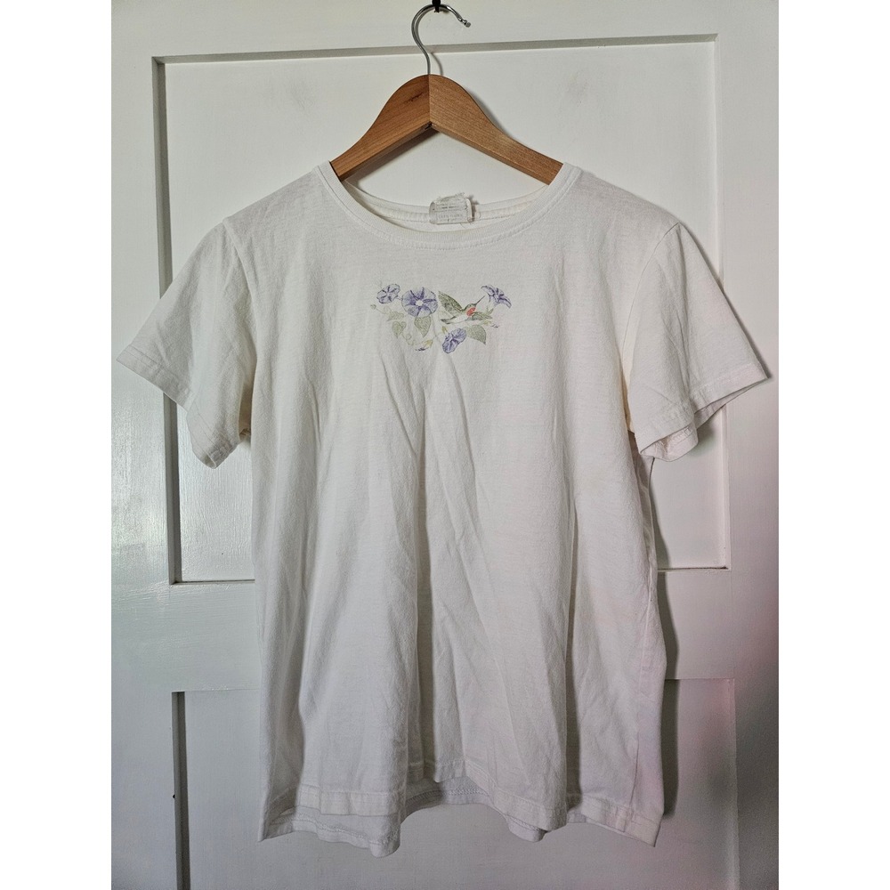 Vintage Artitudes Hummingbird Floral T-Shirt Women's Medium White Graphic Tee
